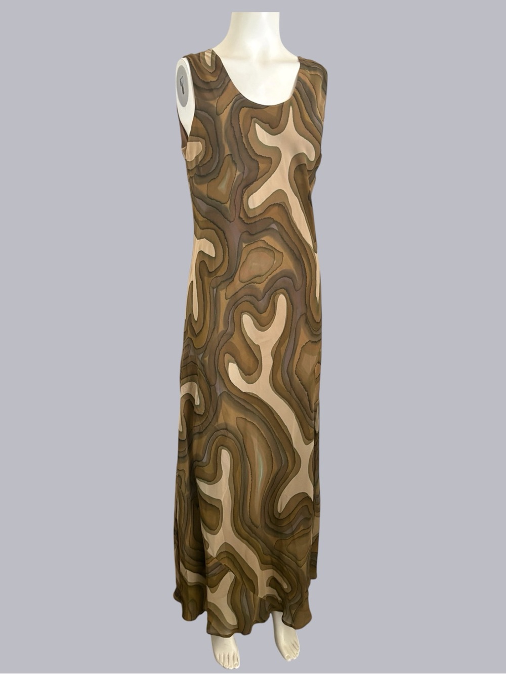 New Vintage Simply Silk Swirling Marbled Earth tones Maxi Dress Sz L